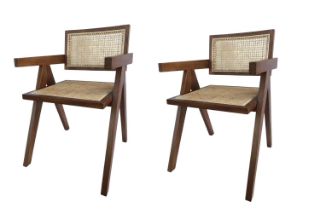 Picture of CHANDIGARH Solid Rubber Wood with Real Rattan Arm Chair (Walnut) - 2 Chairs in 1 Carton