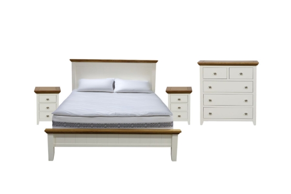 Picture of NOTTINGHAM Solid Oak Bedroom Combo (White) - 4PC King
