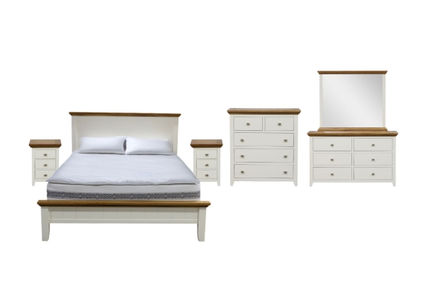 Picture of NOTTINGHAM Solid Oak Bedroom Combo (White) - 6PC Queen