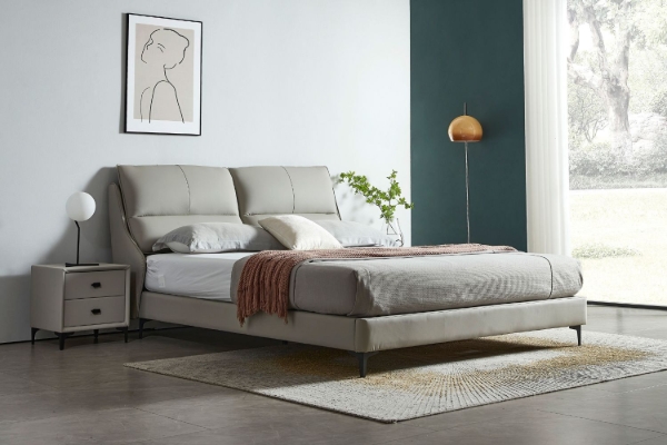 Picture of ROMEO Genuine Leather Queen Size Bed Frame (Light Grey)