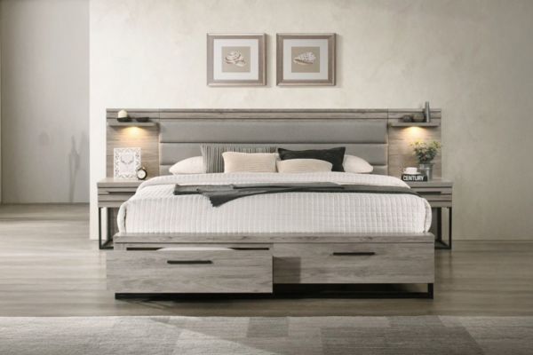 Picture of WESTDEN Storage Bed Frame with LED Lighting Bedside Table Combo Set in Queen /King Size