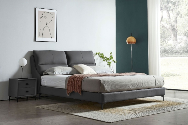 Picture of ROMEO Genuine Leather Queen Size Bed Frame (Dark Grey)