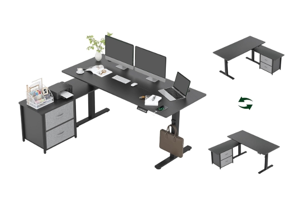 Picture of NEXUS 160 Electric Height-Adjustable Standing Desk With Side Cabinet Shelf & LED Display & USB Charging Port (Black)