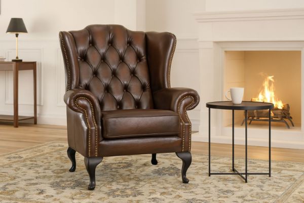 Picture of WILLIFORD 100% Genuine Leather Chesterfield High Back Wing Armchair/Sofa Chair (Tobacco)