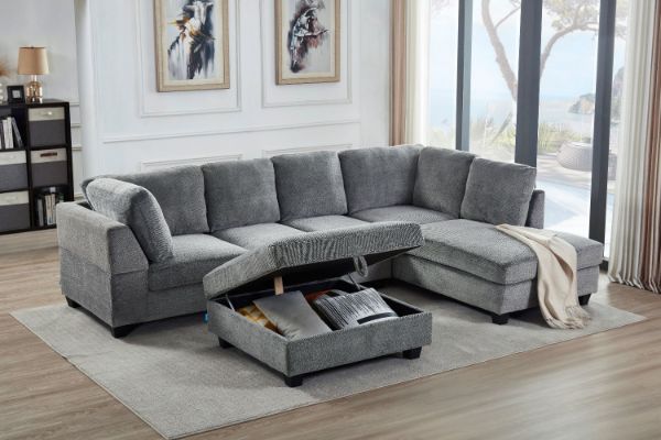 Picture of LIBERTY Premium Sectional Sofa (Light Grey) - Chaise Facing Right with Storage Ottoman