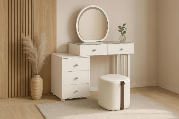 Picture of KALINA 5-Drawer Dressing Table with LED Mirror and Zerra Makeup Stool
