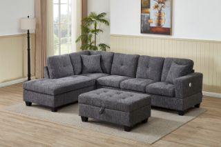 Picture of NEBULA Pro Chenille Fabric Sectional Sofa with Storage Ottoman (Dark Grey) - Chaise Facing Left