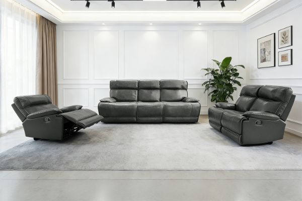 Picture of SOMIA Top-Grain Leather Manual Reclining Sofa Range (Grey)