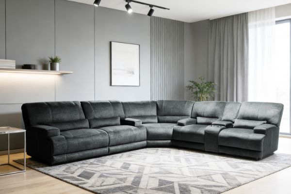 Picture of DAWSON Power Reclining Fabric Sofa Range with Storage Console & Cup Holders (Sage Grey)