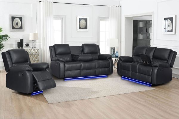 Picture of MARVIN Air Leather Manual Reclining Sofa Range with LED & Console & Wireless Charger (Black)