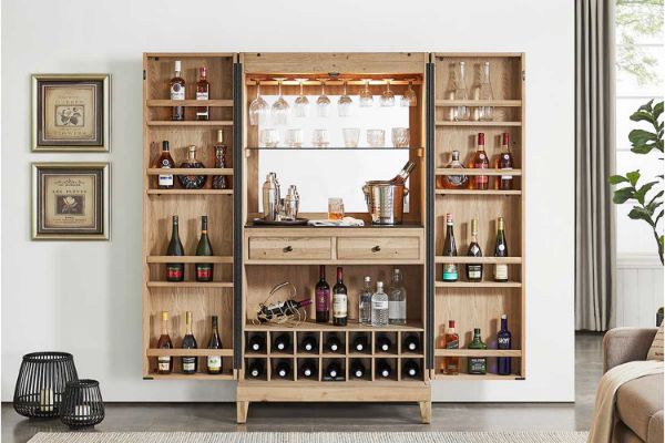 Picture of WALLACE Large Oak Wood Multifunctional Storage Bar Cabinet