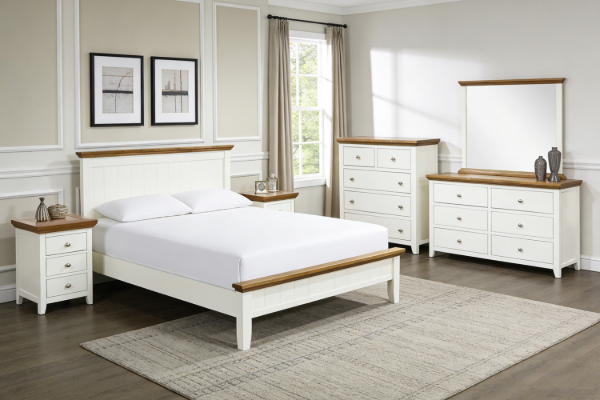 Picture of NOTTINGHAM 4PC/5PC/6PC Solid Oak Bedroom Combo in Queen/King Size (White)