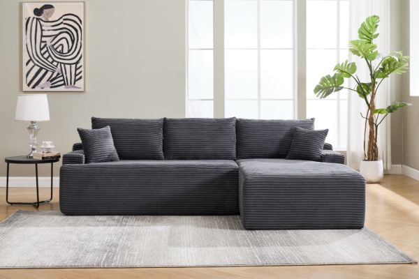 Picture of ASHFORD Fabric Sectional Compressed Sofa (Grey) - Chaise Facing Right