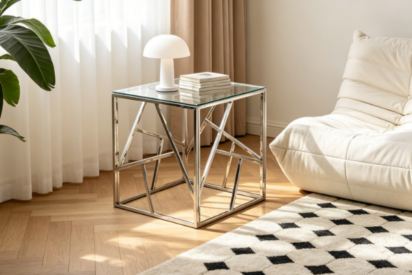 Picture of LELLA Square Clear Glass Side Table (Silver)
