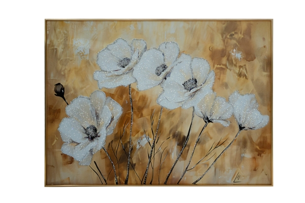 Picture of 357-001 Decorative Wall Art with Golden Frame (80×60cm) - White Flower