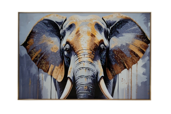 Picture of 357-008 Decorative Wall Art with Golden Frame (90x60cm) - Elephant