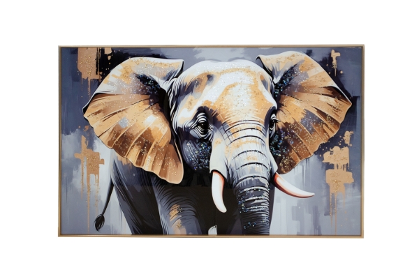 Picture of 357-009 Decorative Wall Art with Golden Frame (90x60cm) - Elephant