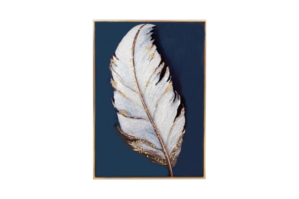 Picture of 357-013 Decorative Wall Art with Golden Frame (40x60cm) - White Feather