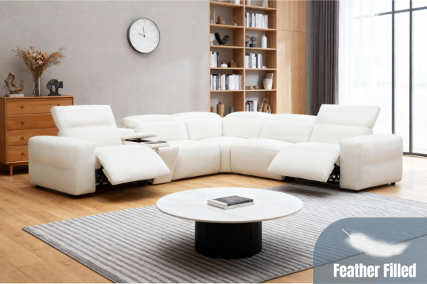 Picture of OMEGA Feather-Filled Dual-Motor Power Recliner Sectional Modular Sofa Range with Console Hidden Cup Holders & Storage & Wireless Charging & USB Type-C Ports