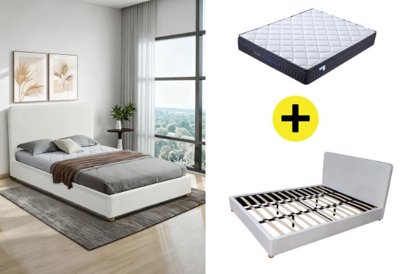 Picture of SPRINGFIELD Teddy Fabric Bed Frame + UTOPIA Memory Foam Euro Top Mattress Combo Deal - NZ King Size (168x204)