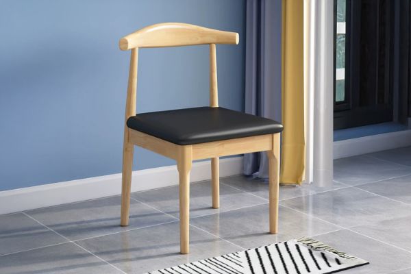 Picture of HORN Solid Wood Dining Chair with Black Cushion (Natural Color)