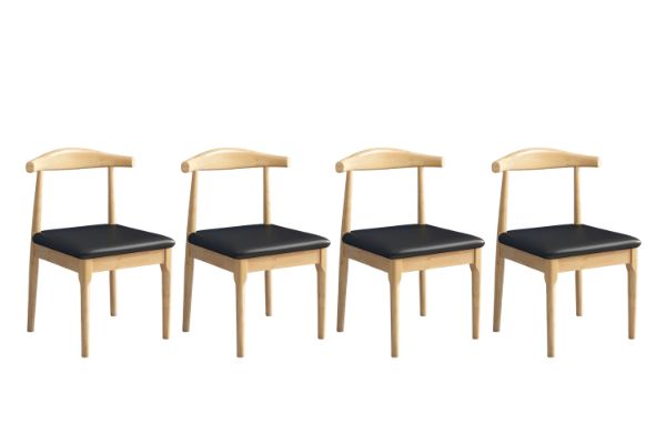 Picture of HORN Solid Wood Dining Chair with Black Cushion (Natural Color) - 4 Chairs in 1 Carton