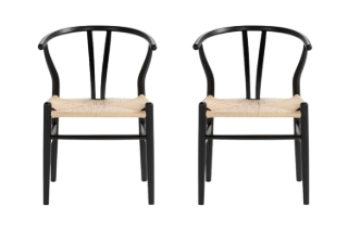 Picture of 49x57x75 WISHBONE Solid Beech Wood Y Replica Chair (Black Frame-Beige Seat) - 2 Chairs in 1 Carton