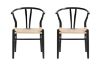 Picture of WISHBONE Solid Beech Wood Y Replica Chair (Black Frame-Beige Seat) - 49x57x75