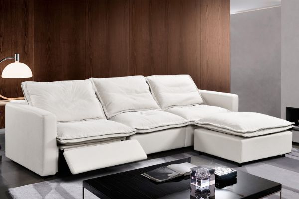 Picture of CERO Linen Fabric Power Reclining Sofa with Ottoman & USB Charging Port