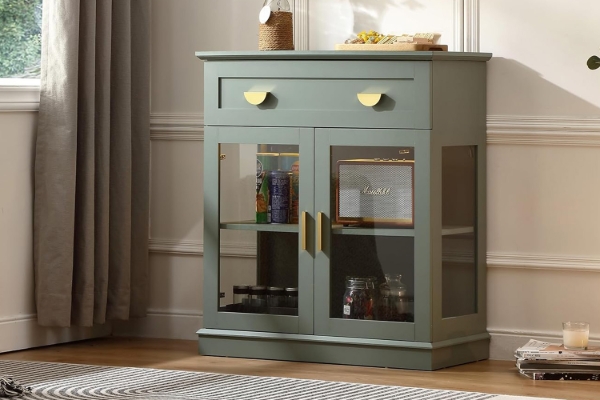 Picture of MIREL 2-Door 1-Drawer Storage Cabinet with LED Lighting (Green)