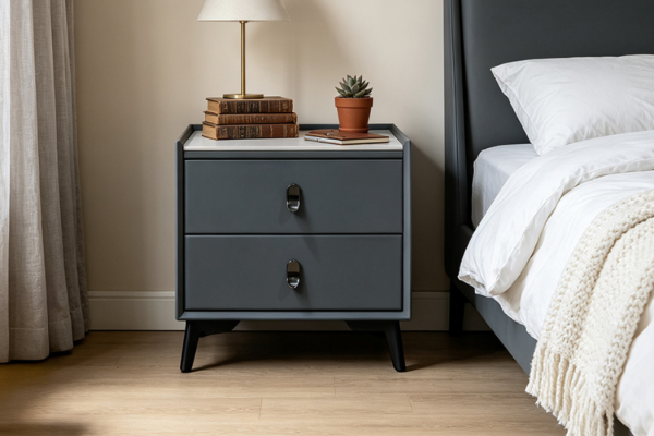 Picture of CUBA 2-Drawer Sintered Stone Top Bedside Table (Dark Grey)