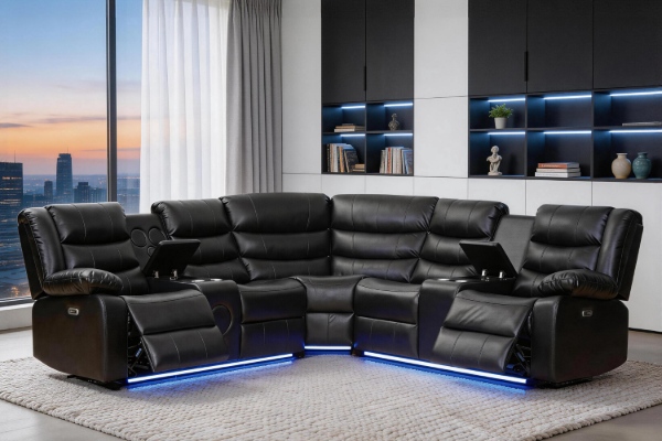 Picture of ORLANDO Air Leather Sectional Power Reclining Sofa with Console & Cup Holders & Storage & Bluetooth Speaker & USB Charging Port & LED Lighting
