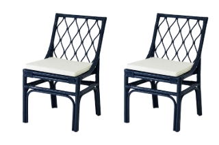 Picture of BRIGHTON Teak Wood & Rattan Dining Chair (Navy Blue) - 2 Chairs in 1 Carton