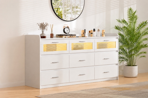 Picture of LUMEO 9-Drawer Dresser/Storage Cabinet with LED Lights (White)