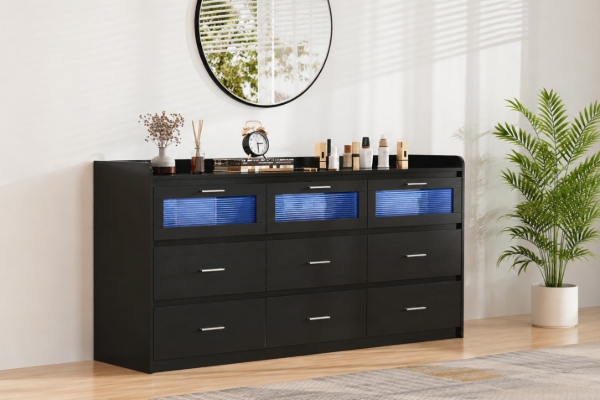 Picture of LUMEO 9-Drawer Dresser/Storage Cabinet with LED Lights (Black)