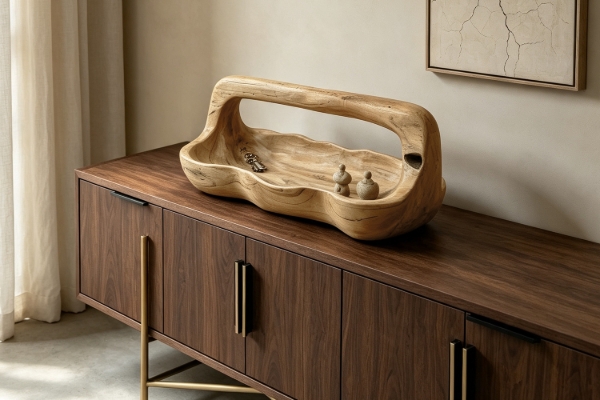 Picture of 650-031 Solid Teak Wood Rectangular Bowl with Handle (40cmx18cm)
