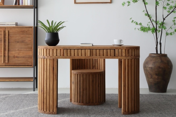 Picture of RILMOND 120 Reclaimed Pine Wood Desk and Barrel Stool Set