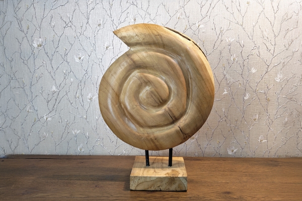 Picture of 650-042 Round Spiral Shell Solid Teak Wood Decorative Sculpture (32cmx51cm)