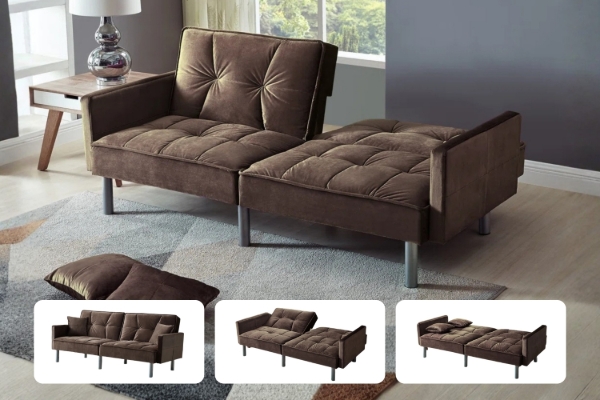Picture of MILA Convertible Sofa Bed with Adjustable Split-Back (Brown)