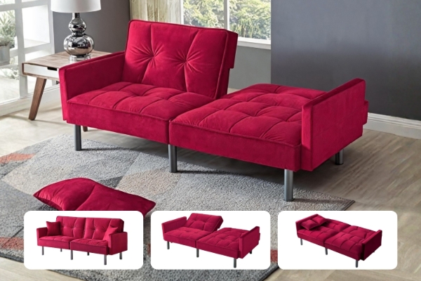 Picture of MILA Convertible Sofa Bed with Adjustable Split-Back (Red)