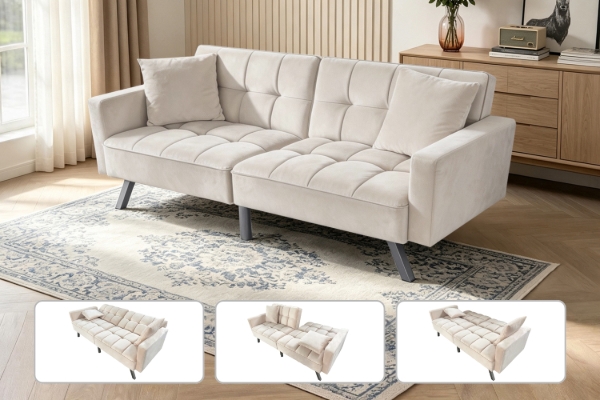 Picture of LUMI Convertible Sofa Bed with Adjustable Split-Back (Beige)
