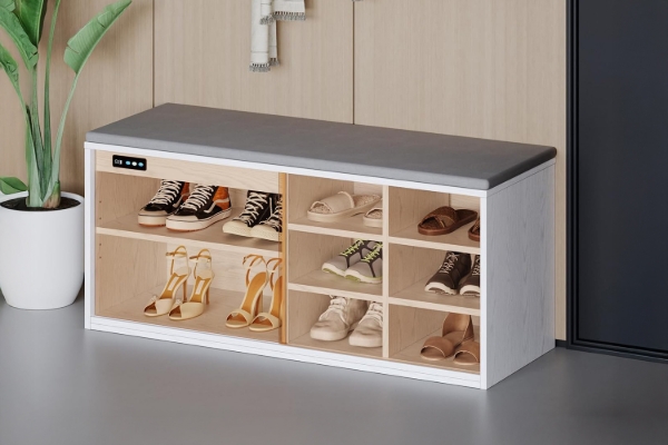Picture of PORTIO Sliding Glass Door Shoe Bench with Ozone & Negative Ion Deodorising Function (White)