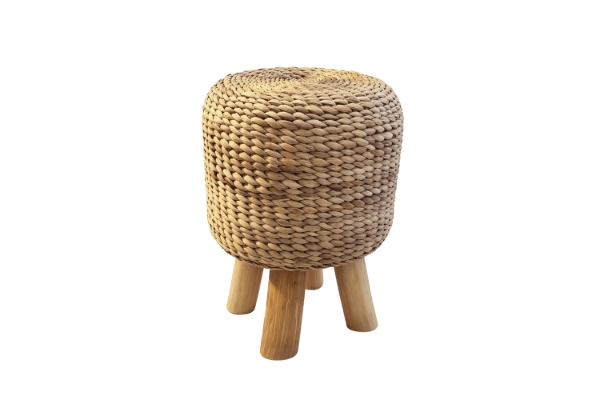 Picture of PANDED Water Hyacinth Woven Stool with Twig Legs