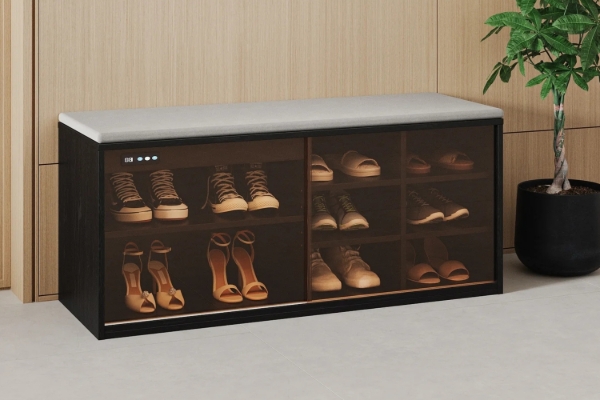 Picture of PORTIO Sliding Glass Door Shoe Bench with Ozone & Negative Ion Deodorising Function (Black)